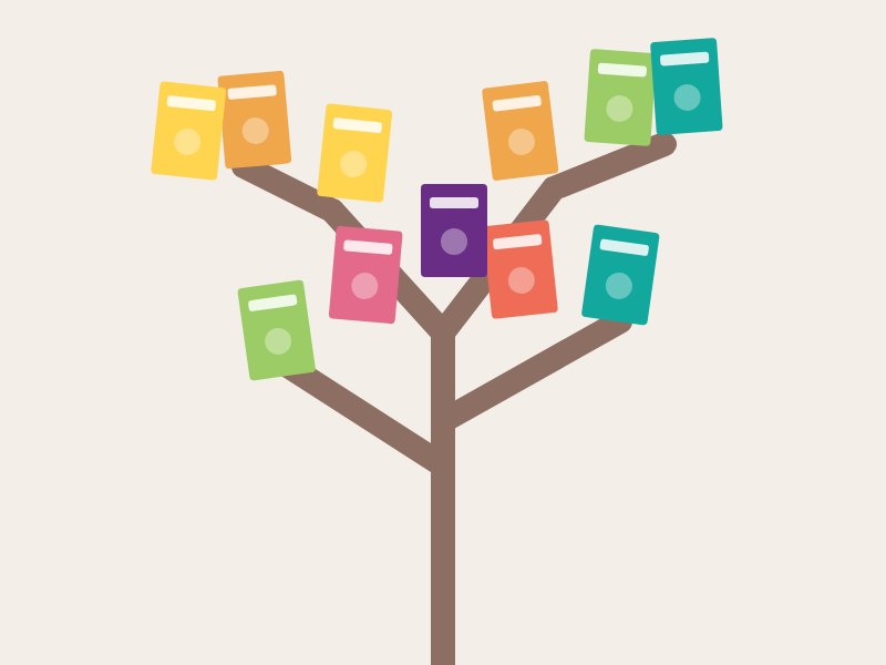 Illustration of a tree-shaped book shelf