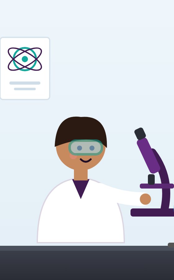 Illustration of a student using a microscope in the science lab